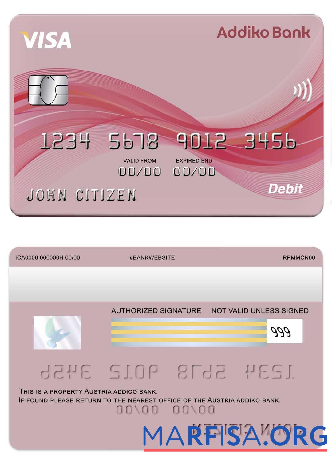 Printable Austria Addiko bank visa card download for verification